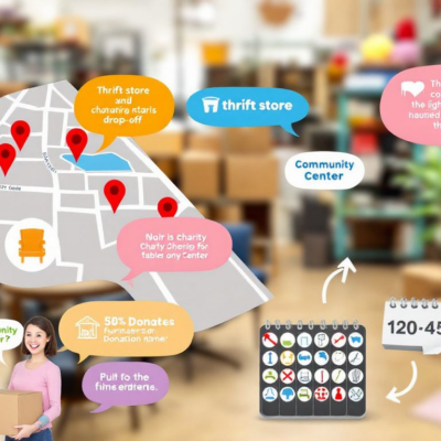 A blurred image of a donation center with various furniture items, illustrating options for donating furniture without fire labels.