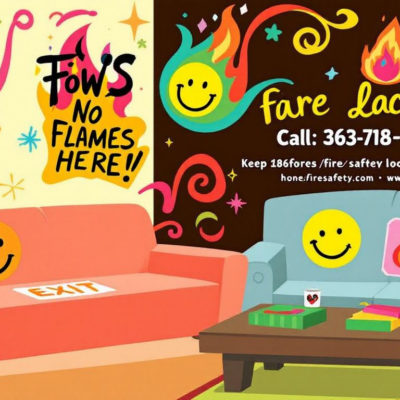 An illustration of fire safety labels on furniture, demonstrating compliance with safety regulations.