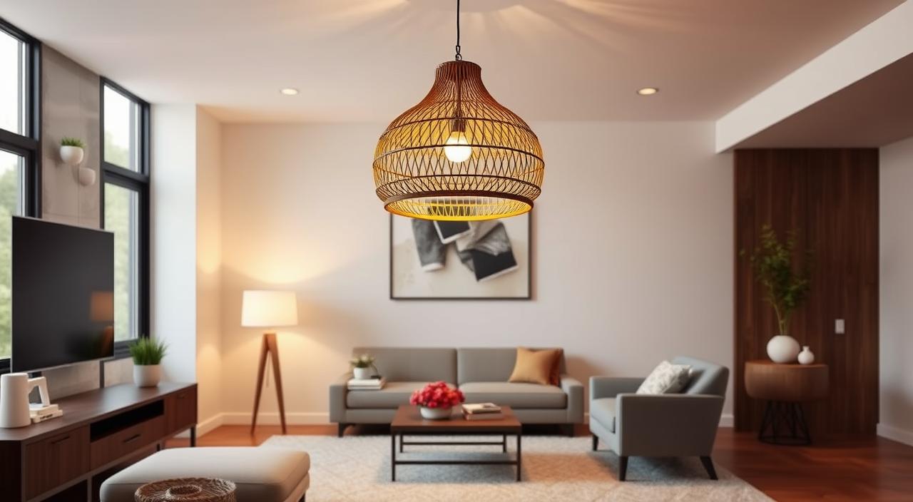 rattan basket pendant