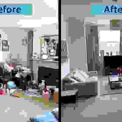 Before and after of a London flat showing guilt-free clearance results